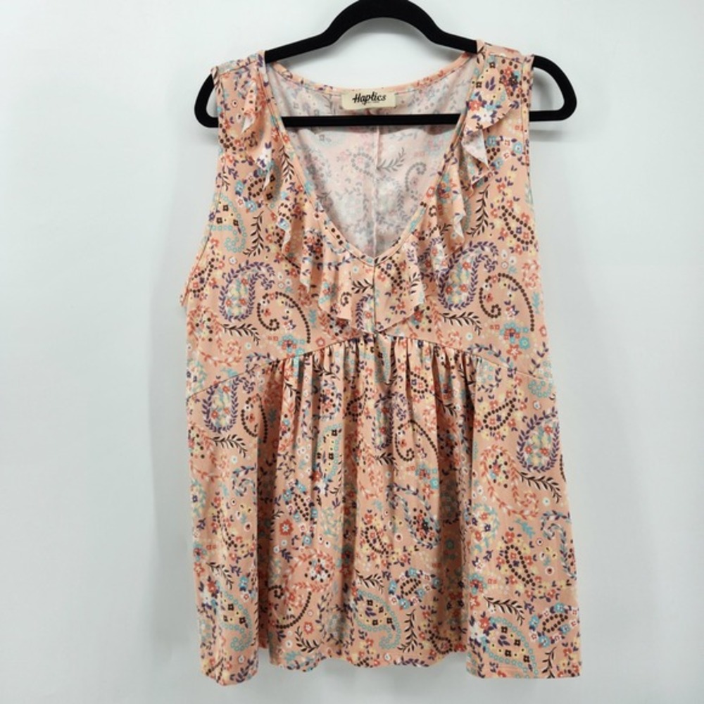 Haptics Holly Harper Floral Paisley Ruffle Trim Tank Top Blouse Sleeveless‎ 1X